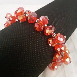 Red Beaded Cluster Aurora Borealis Stretch Elastic Bracelet
